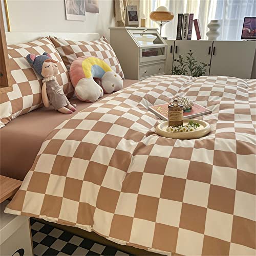 Wellboo Light Brown Plaid Comforter Sets Queen Women Men Cream Coffee and White Checkerboard Grid Bedding Comforters Cotton Boys Girls Modern Light Taupe Checkered Geometric Quilts Luxury Abstract Bed - Image 2