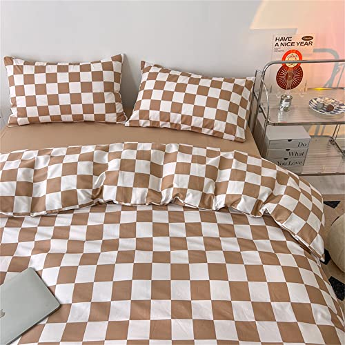 Wellboo Light Brown Plaid Comforter Sets Queen Women Men Cream Coffee and White Checkerboard Grid Bedding Comforters Cotton Boys Girls Modern Light Taupe Checkered Geometric Quilts Luxury Abstract Bed - Image 3