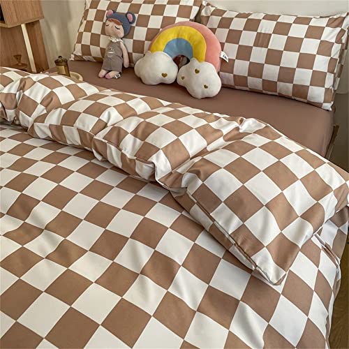Wellboo Light Brown Plaid Comforter Sets Queen Women Men Cream Coffee and White Checkerboard Grid Bedding Comforters Cotton Boys Girls Modern Light Taupe Checkered Geometric Quilts Luxury Abstract Bed - Image 5