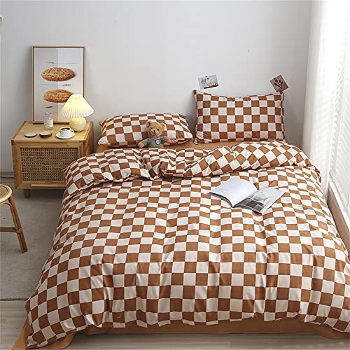 Wellboo Light Brown Plaid Comforter Sets Queen Women Men Cream Coffee and White Checkerboard Grid Bedding Comforters Cotton Boys Girls Modern Light Taupe Checkered Geometric Quilts Luxury Abstract Bed - Image 1
