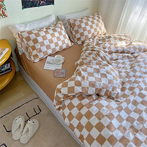 Wellboo Light Brown Plaid Comforter Sets Queen Women Men Cream Coffee and White Checkerboard Grid Bedding Comforters Cotton Boys Girls Modern Light Taupe Checkered Geometric Quilts Luxury Abstract Bed - Image 4
