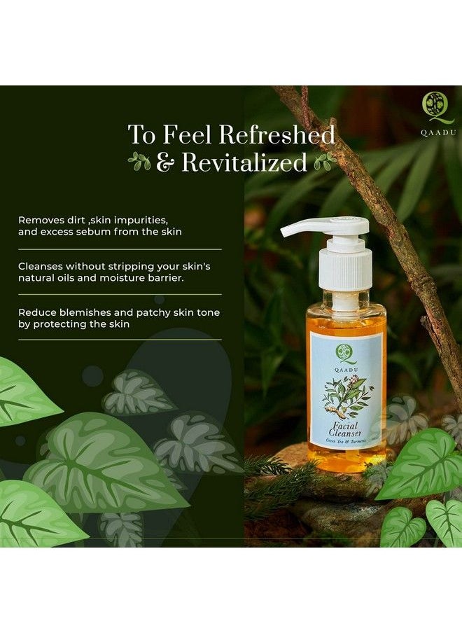 QAADU Facial Cleanser With Green Tea Vitamins A & E 100Ml Vegan Face Wash For All Skin Types Anti Inflammatory And Hydrating  - Image 3
