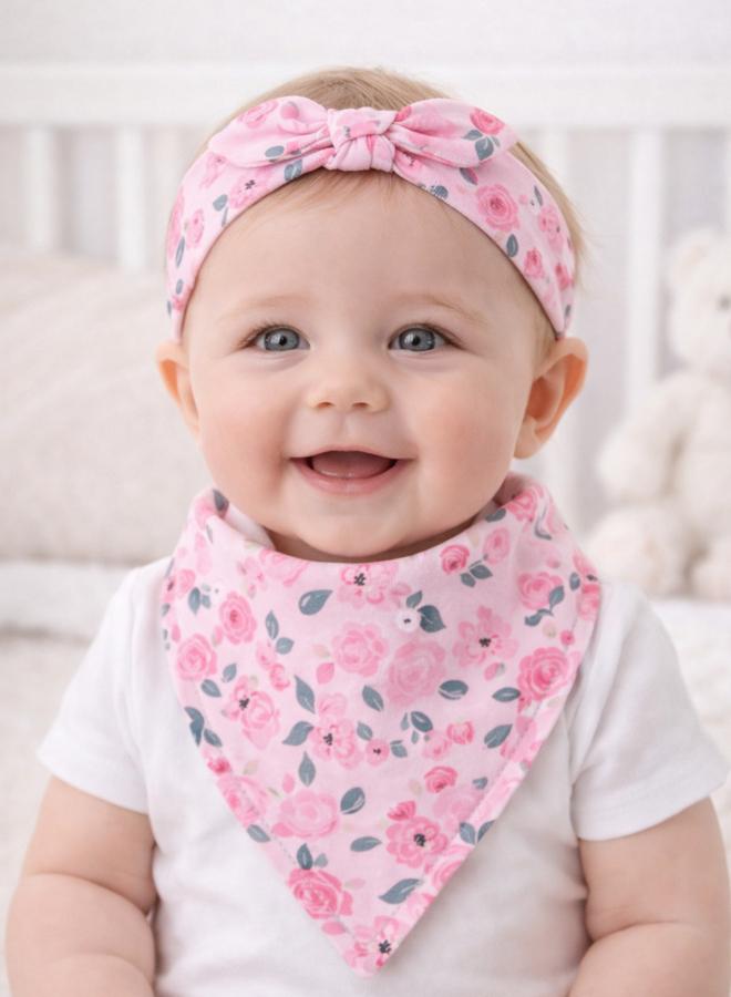 Mothers Choice Pack Of 5 - Floral Print Bib And Headband - Image 3