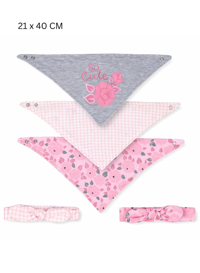 Mothers Choice Pack Of 5 - Floral Print Bib And Headband - Image 1