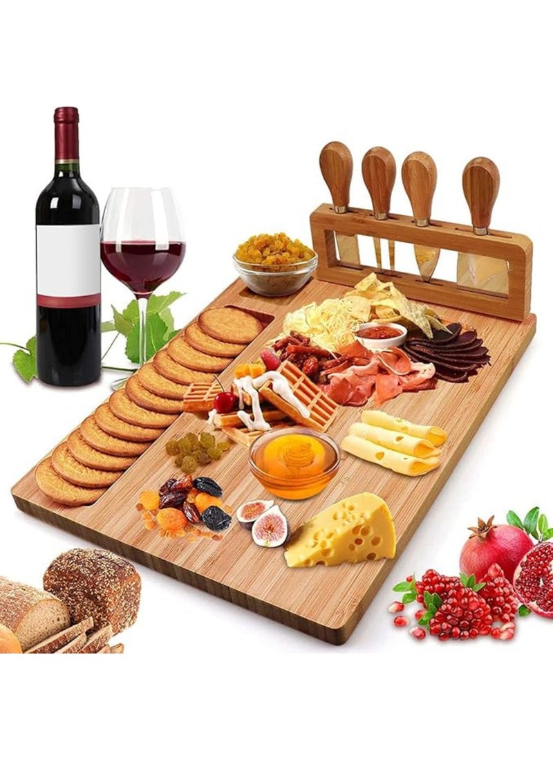 YelaJoy Bamboo Cheese Board Set, Cheese Tray, Charcuterie Board and Serving Meat Platter with 4 Stainless Steel Cheese Knives, Ideal for Wedding Gifts Christmas Birthday Party  - Image 1