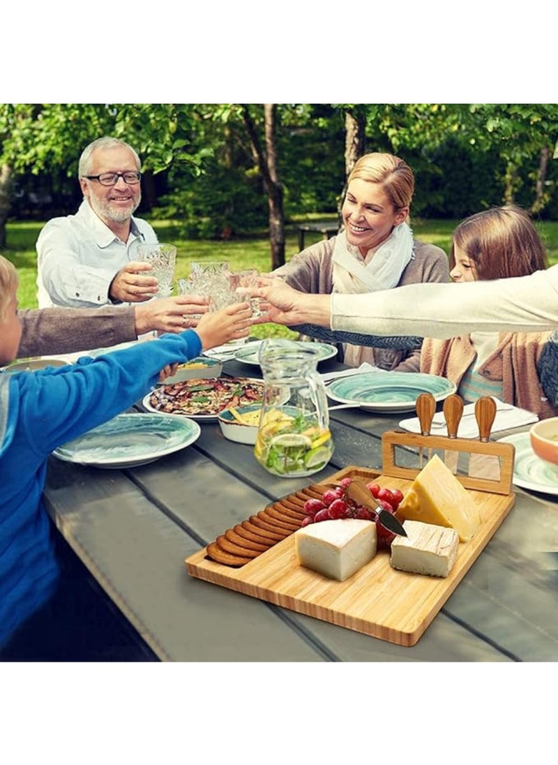 YelaJoy Bamboo Cheese Board Set, Cheese Tray, Charcuterie Board and Serving Meat Platter with 4 Stainless Steel Cheese Knives, Ideal for Wedding Gifts Christmas Birthday Party  - Image 4