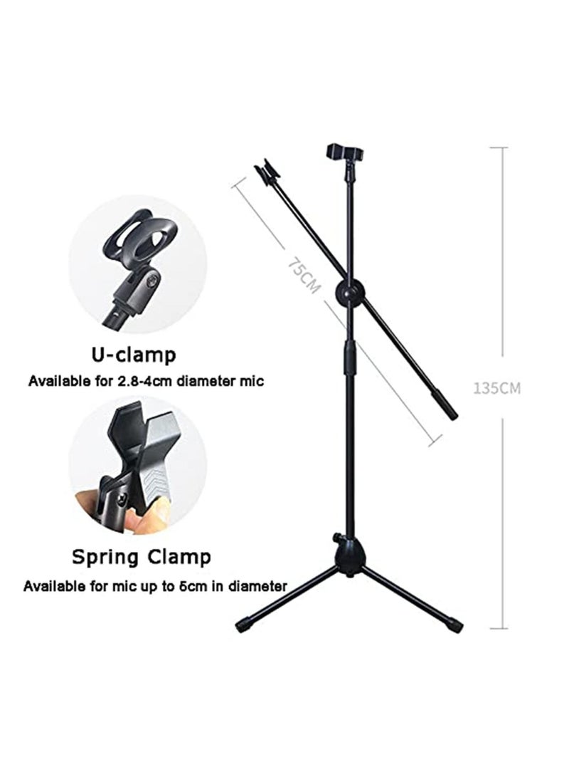 Telescopic Adjustable Dual Head Microphone Stand Microphone Clip 360 Degree Stage Studio Stand Tripod  - Image 2