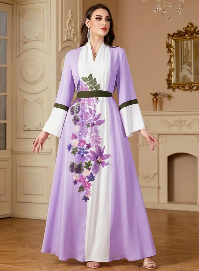 تايك تو جلابية بحزام وتفاصيل رقعة ترتر