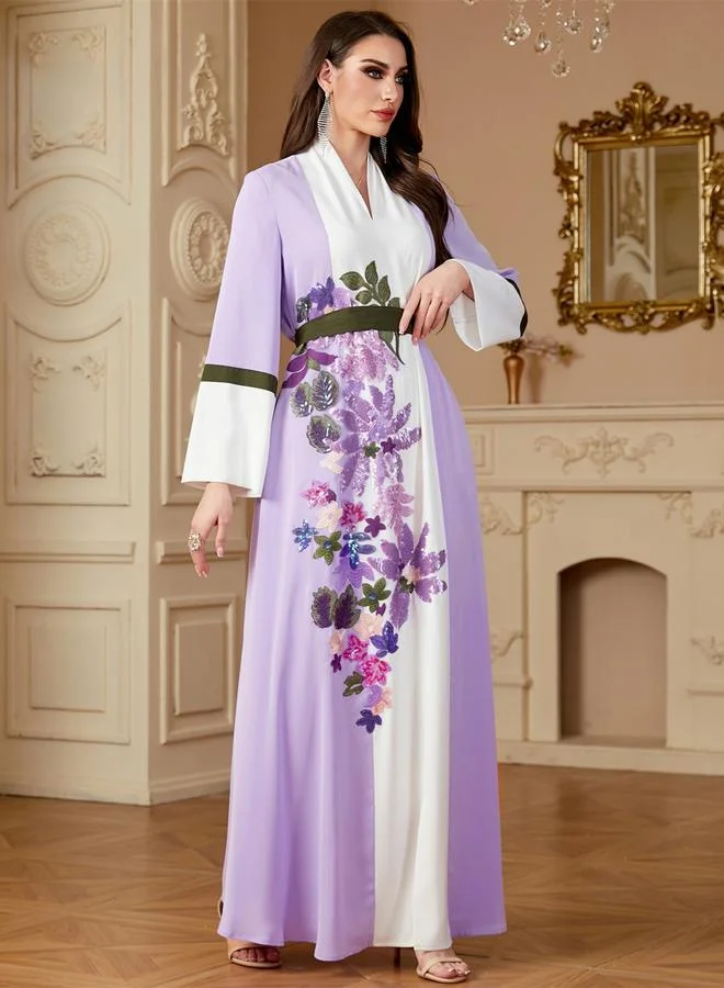 تايك تو جلابية بحزام وتفاصيل رقعة ترتر