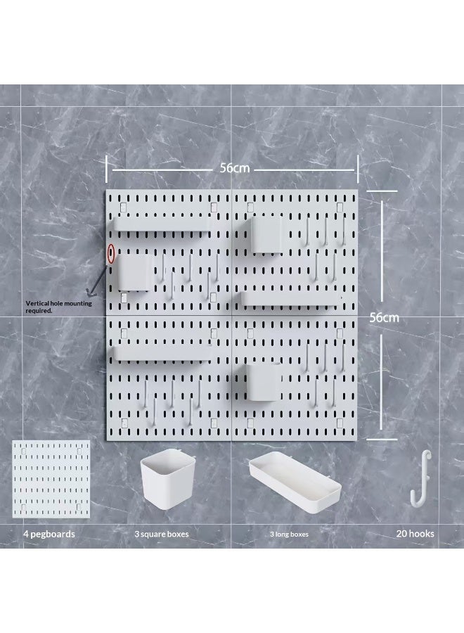 ChenDa 4-piece set of multi-occasion application white pegboard wall storage box, plastic pegboard board, suitable for wall, handicraft room, bathroom, kitchen, workshop, office, including hooks and storage boxes, can be freely combined. - Image 2