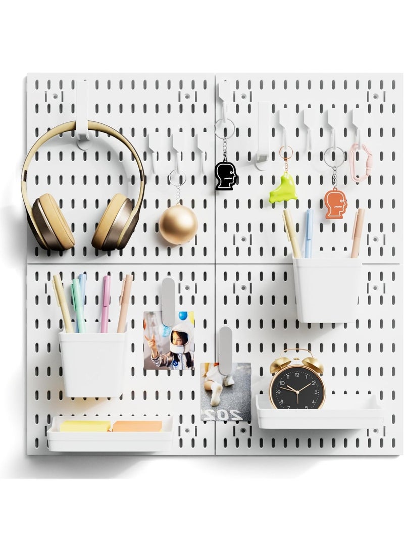 ChenDa 4-piece set of multi-occasion application white pegboard wall storage box, plastic pegboard board, suitable for wall, handicraft room, bathroom, kitchen, workshop, office, including hooks and storage boxes, can be freely combined. - Image 1