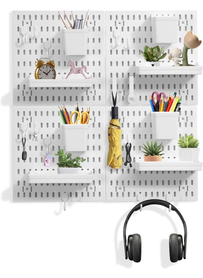 ChenDa 4-piece set of multi-occasion application white pegboard wall storage box, plastic pegboard board, suitable for wall, handicraft room, bathroom, kitchen, workshop, office, including hooks and storage boxes, can be freely combined. - Image 3