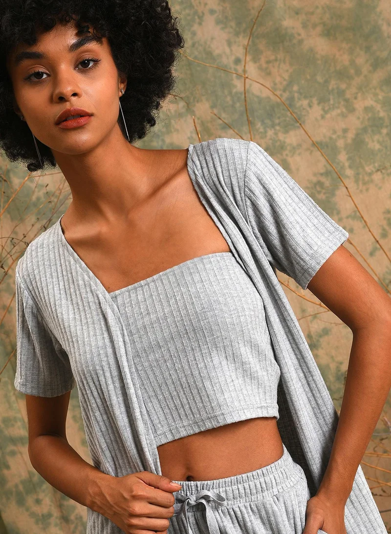 PINACOLADA Women's Light Grey Ribbed Co-Ord Set (3-Piece)