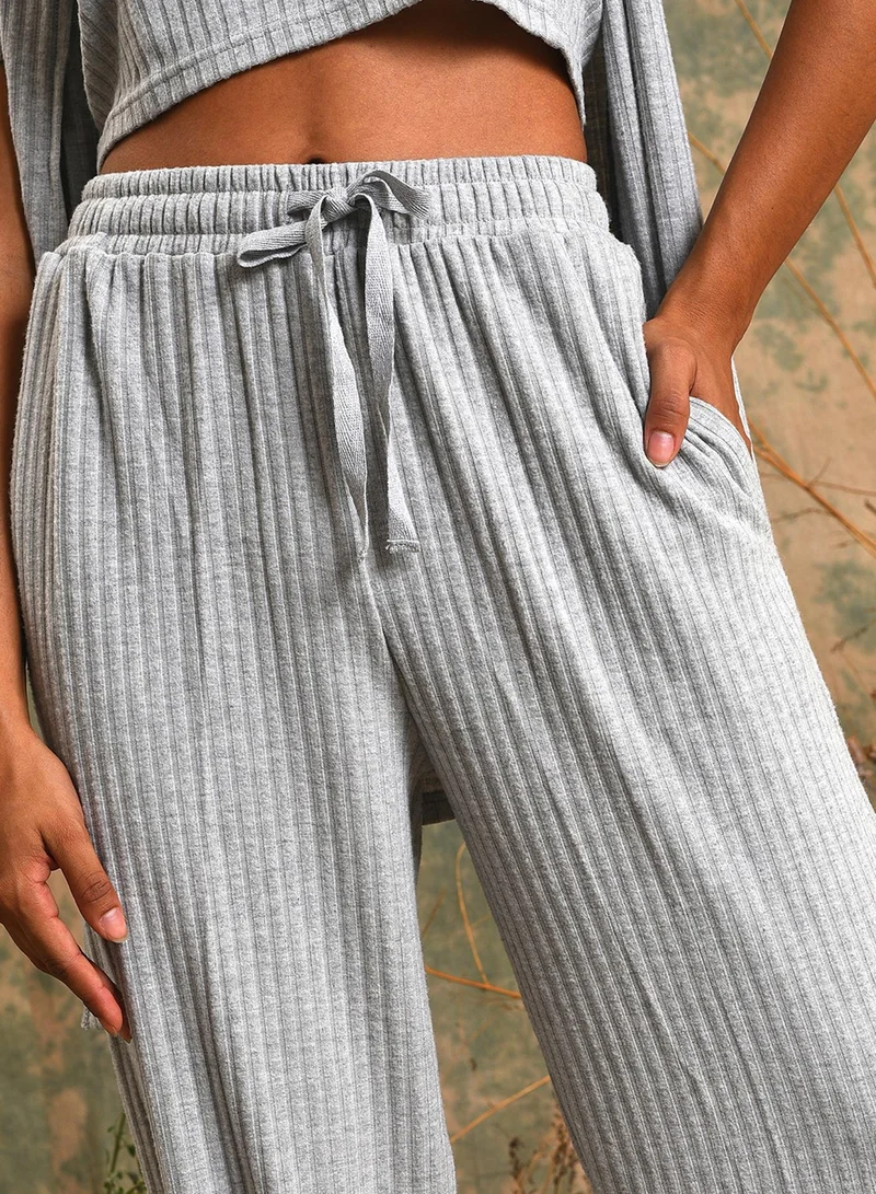 PINACOLADA Women's Light Grey Ribbed Co-Ord Set (3-Piece)