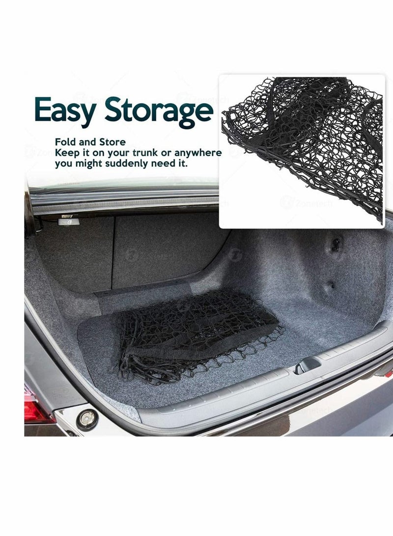 SYOSI Mesh Storage Net, Three Pocket Black Mesh Trunk Cargo Organizer, Trunk Net for Back of Truck Cargo Organizer, Durable Expandable Mesh Cargo Organizer Storage Net - Image 3