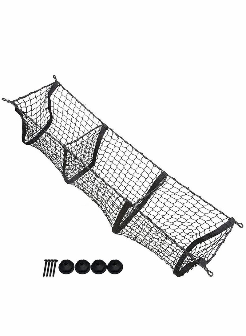 SYOSI Mesh Storage Net, Three Pocket Black Mesh Trunk Cargo Organizer, Trunk Net for Back of Truck Cargo Organizer, Durable Expandable Mesh Cargo Organizer Storage Net - Image 1