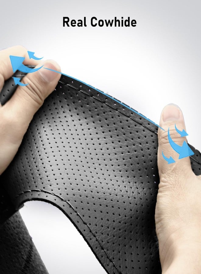 BELINOUS Universal Leather Car Steering Wheel Cover, Stitch On Wrap (Size M4, Black) - Image 4