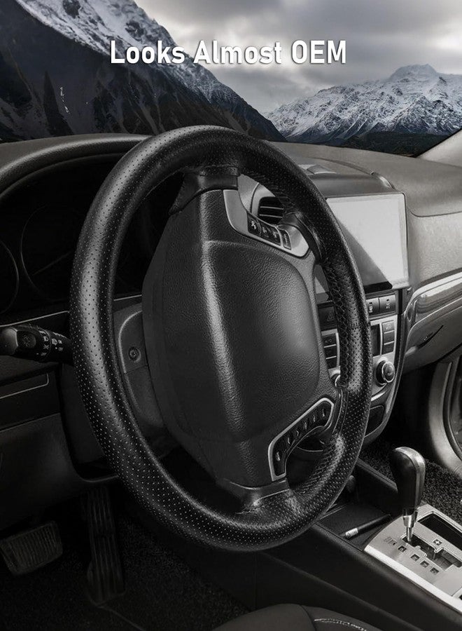 BELINOUS Universal Leather Car Steering Wheel Cover, Stitch On Wrap (Size M4, Black) - Image 5