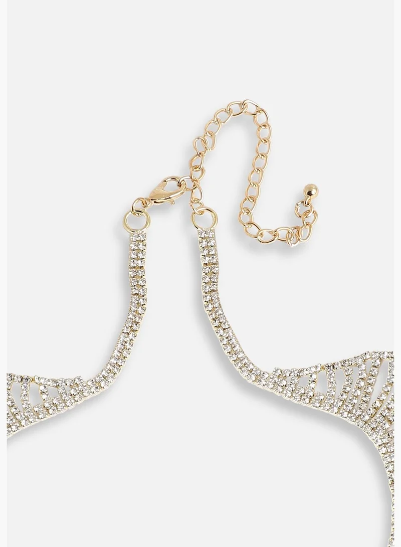 SOHI Gold Plated Party Designer Stone Statement Necklace For Women