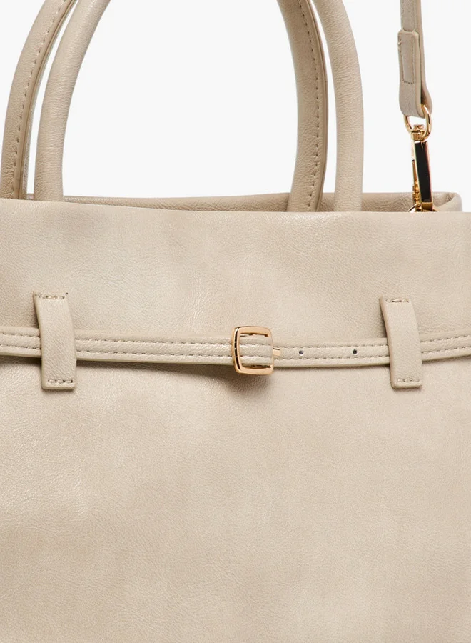 Flora Bella By Shoexpress Solid Tote Bag with Buckle Accent and Zip Closure