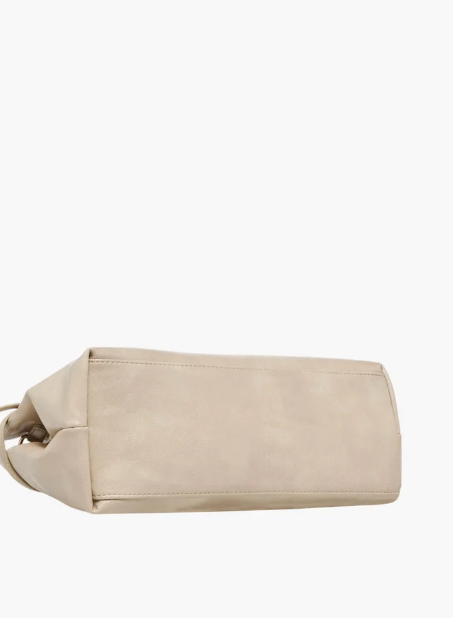 Flora Bella By Shoexpress Solid Tote Bag with Buckle Accent and Zip Closure