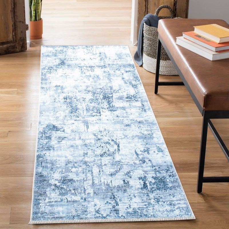 Bloom Rugs Bloom Rugs Caria Washable Non-Slip 12 ft Runner - Blue/Gray Modern Abstract Runner for Entryway  Hallway  Bathroom  and Kitchen - Exact Size: 2'6"" x 12'  - Image 1