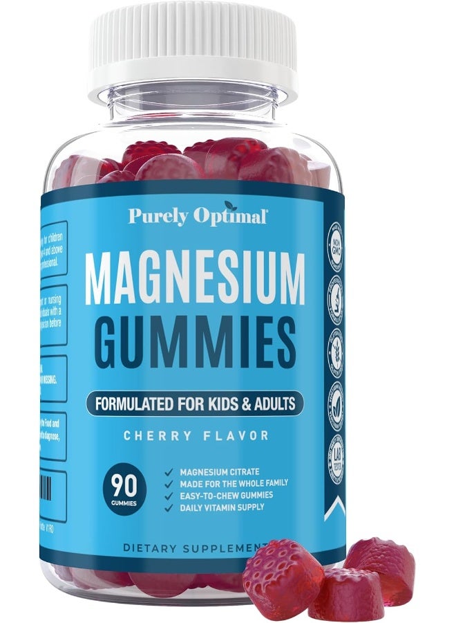 Purely Optimal Premium Magnesium Gummies Kids & Adults - Magnesium Citrate for Digestion Support, Calm, Bone & Heart Health, Muscle & Nerve Support - Magnesium Supplement, 90 Gummies - Image 1
