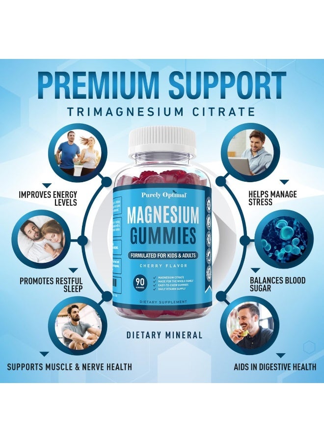 Purely Optimal Premium Magnesium Gummies Kids & Adults - Magnesium Citrate for Digestion Support, Calm, Bone & Heart Health, Muscle & Nerve Support - Magnesium Supplement, 90 Gummies - Image 3