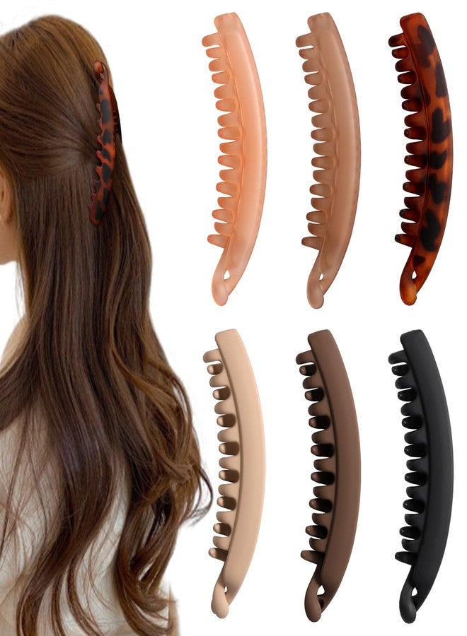مشابك شعر ديبوكا على شكل موزة، مشبك موزة كبير 4.75 بوصة للنساء والفتيات، مشابك شعر لطيفة للشعر الخفيف إلى الكثيف، مشابك كبيرة للشعر، عبوة من 6 قطع (مرجاني، بني شفاف، صدفة السلحفاة، بيج، بني، أسود) - Image 1