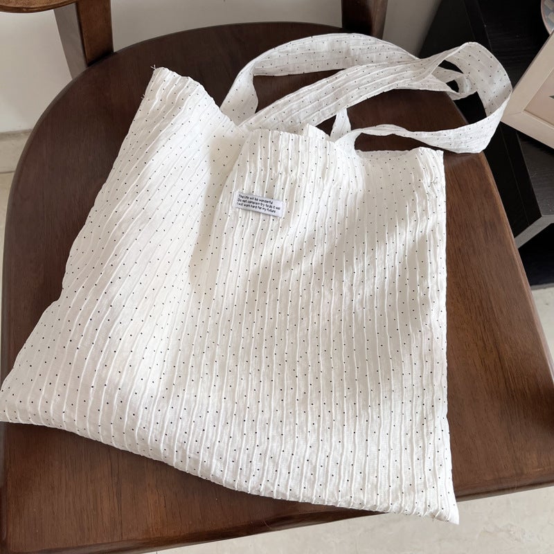 Women's Pure White Pleated Polka Dot Shoulder Bag - Image 2