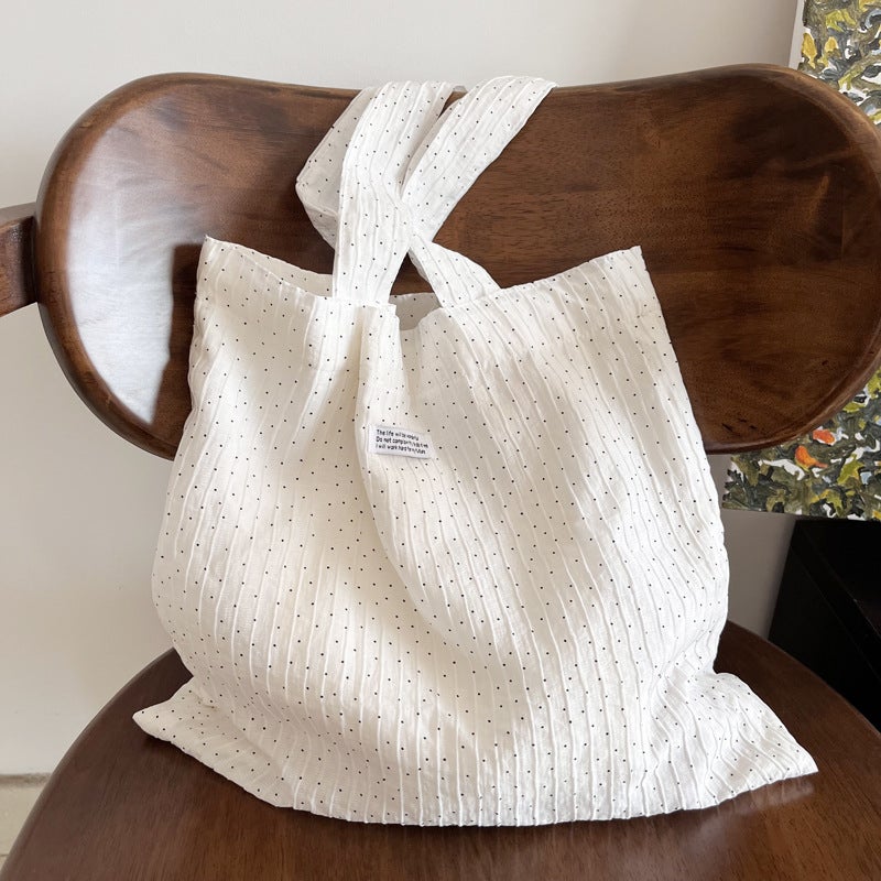 Women's Pure White Pleated Polka Dot Shoulder Bag - Image 1