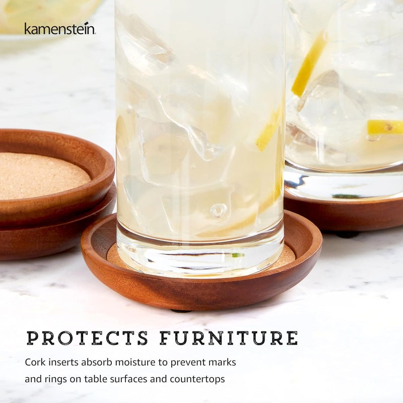 Kamenstein 4 Piece Set, Natural Acacia Wood and Cork Stackable Coasters, Set of 4 - Image 2