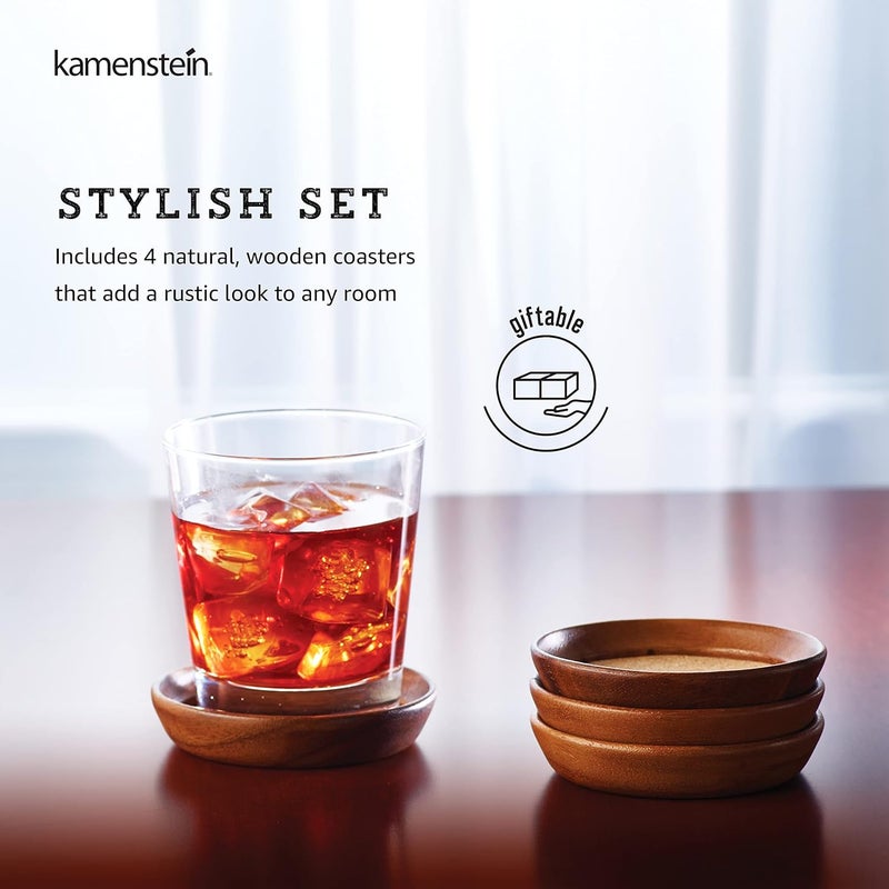 Kamenstein 4 Piece Set, Natural Acacia Wood and Cork Stackable Coasters, Set of 4 - Image 4