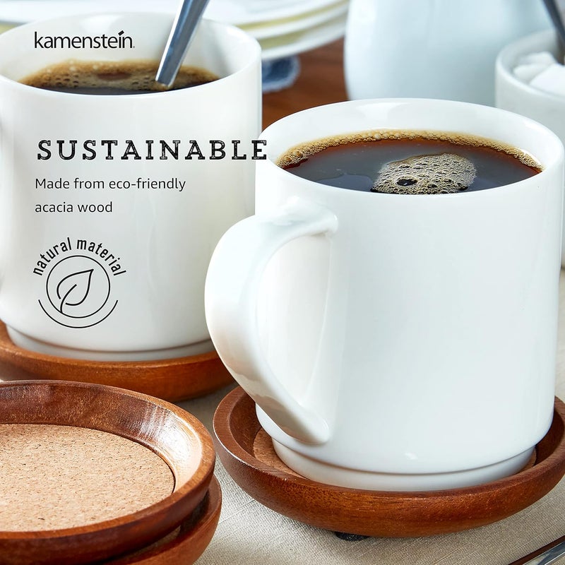 Kamenstein 4 Piece Set, Natural Acacia Wood and Cork Stackable Coasters, Set of 4 - Image 3