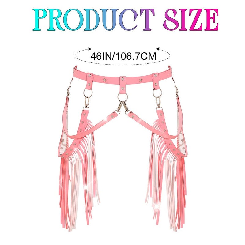 Zoestar Cowgirl Fringe Belt Leather Tassel Belts Fashion Rave Harness Waist Belt Cowgirl Costume Accessories for Women (Pink) - Image 2