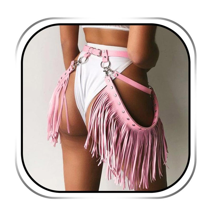 Zoestar Cowgirl Fringe Belt Leather Tassel Belts Fashion Rave Harness Waist Belt Cowgirl Costume Accessories for Women (Pink) - Image 1