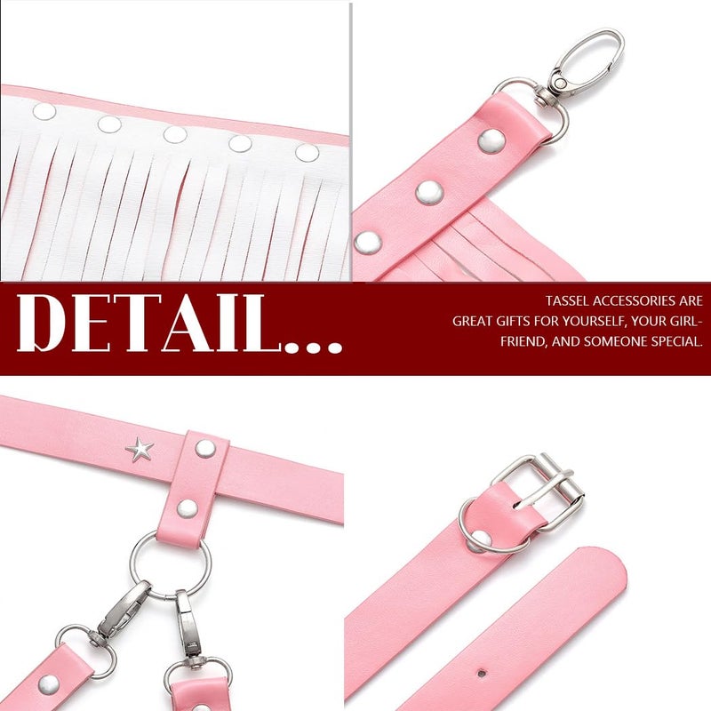 Zoestar Cowgirl Fringe Belt Leather Tassel Belts Fashion Rave Harness Waist Belt Cowgirl Costume Accessories for Women (Pink) - Image 4