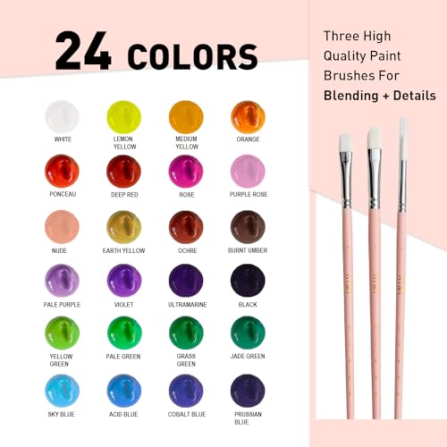 HIMI Gouache Paints set with 3 Paint Brushes, 24 Colors, 30g, Jelly Cup Design Non Toxic Paint for Canvas and Paper, Art Supplies for Professionals (Pink Case) - Image 3