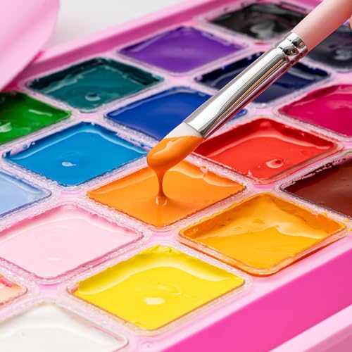 HIMI Gouache Paints set with 3 Paint Brushes, 24 Colors, 30g, Jelly Cup Design Non Toxic Paint for Canvas and Paper, Art Supplies for Professionals (Pink Case) - Image 4