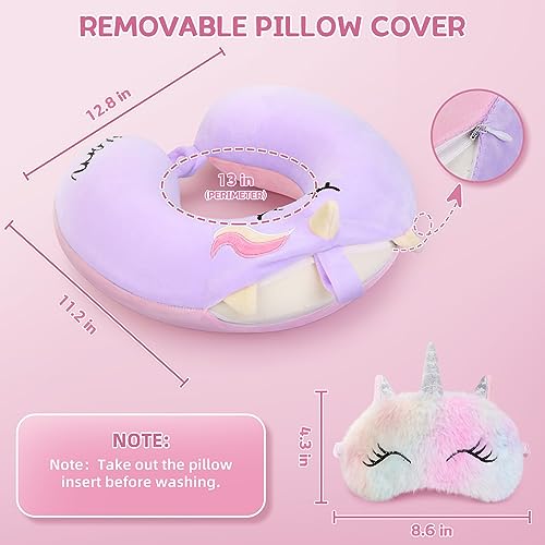 OBloved Kids Neck Pillow for Traveling, Unicorn Kids Travel Pillow with Eye Mask, Toddler Travel Essentials for Road Trip Airplane Flight Car Seat, Cute Cartoon Headrest Memory Foam Pillows Gift for Girl Boy - Image 5