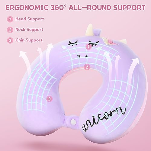 OBloved Kids Neck Pillow for Traveling, Unicorn Kids Travel Pillow with Eye Mask, Toddler Travel Essentials for Road Trip Airplane Flight Car Seat, Cute Cartoon Headrest Memory Foam Pillows Gift for Girl Boy - Image 4