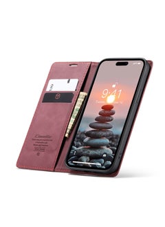 CaseMe iPhone 15 Pro Max/iPhone 15 Ultra Leather Case Wallet Flip Cover Card Slots Magnetic Closure Stand Phone Holder Function Fold Shockproof Protective Full Protection Anti-drop Anti-scratch Accessory  - Image 2