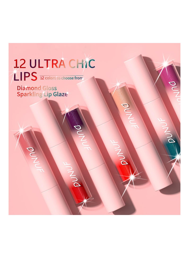 سيوسي 12 لون ماتي إلى بريق أحمر الشفاه السائل مجموعة الماس سباركلي ملمع الشفاه لامع 24 ساعة طويلة الأمد تجميل ضد الماء هدية عدة - Image 2