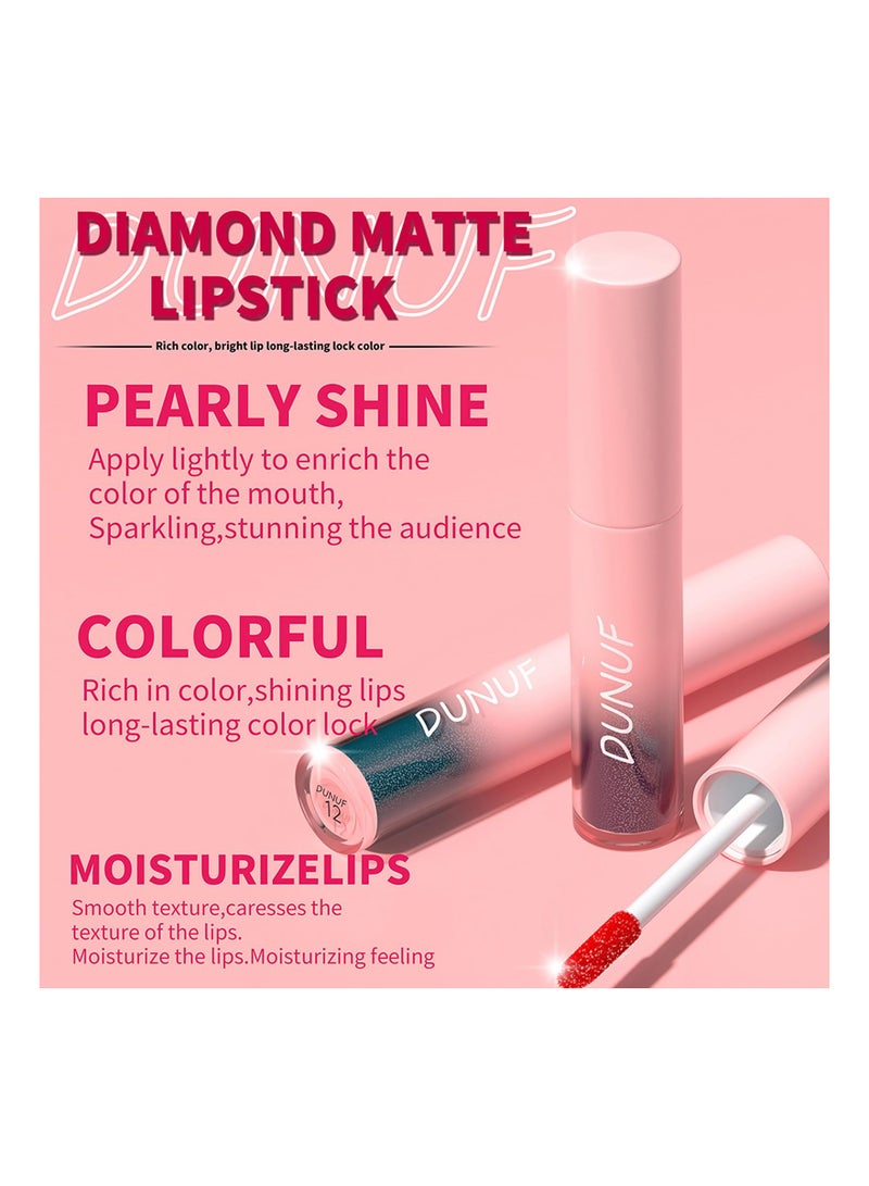 سيوسي 12 لون ماتي إلى بريق أحمر الشفاه السائل مجموعة الماس سباركلي ملمع الشفاه لامع 24 ساعة طويلة الأمد تجميل ضد الماء هدية عدة - Image 3