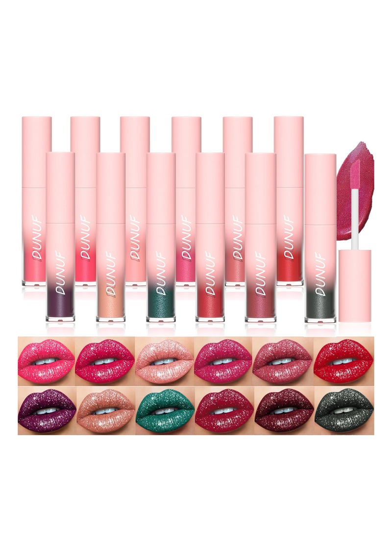 سيوسي 12 لون ماتي إلى بريق أحمر الشفاه السائل مجموعة الماس سباركلي ملمع الشفاه لامع 24 ساعة طويلة الأمد تجميل ضد الماء هدية عدة - Image 1