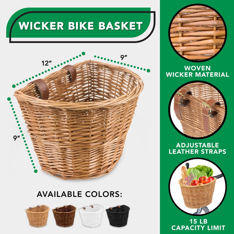 ProSource Wicker Bike Basket Front Cargo for Women and Men, Fits Most Bicycles, Beach Cruisers, Stationary Equipment, and Ebikes, Light Brown - Image 3