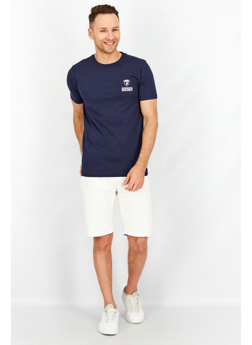 LAMBORGHINI - Men Crew Neck Short Sleeves Brand Logo T-Shirt, Navy Blue - Image 1