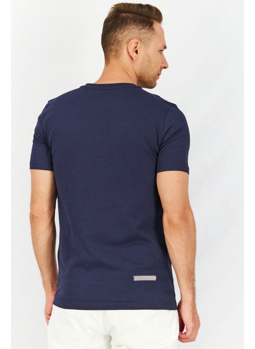 LAMBORGHINI - Men Crew Neck Short Sleeves Brand Logo T-Shirt, Navy Blue - Image 1