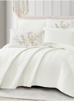 Donetella Quilt Set 3-Pcs Single Size Bed Fits(120 X 200 Cm) Soft Luxurious Digital Printed Compressed Comforter With Fitted Sheet Pillow Sham And Pillowcases,Ivory  - Image 1