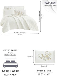Donetella Quilt Set 3-Pcs Single Size Bed Fits(120 X 200 Cm) Soft Luxurious Digital Printed Compressed Comforter With Fitted Sheet Pillow Sham And Pillowcases,Ivory  - Image 2